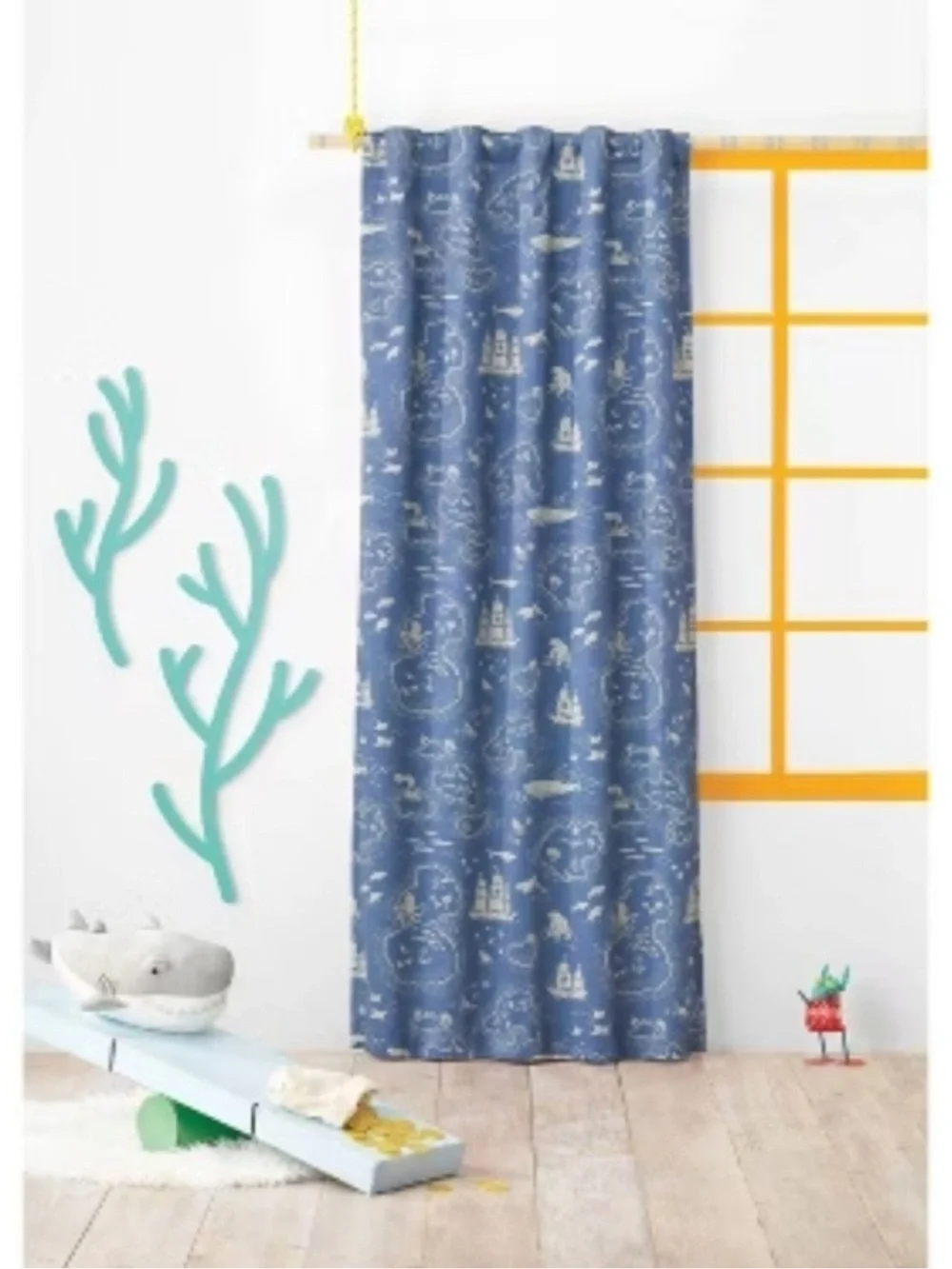 Kids Pillowfoet Navy Nautical Print Window Blackout Curtain Panels - Set of 2